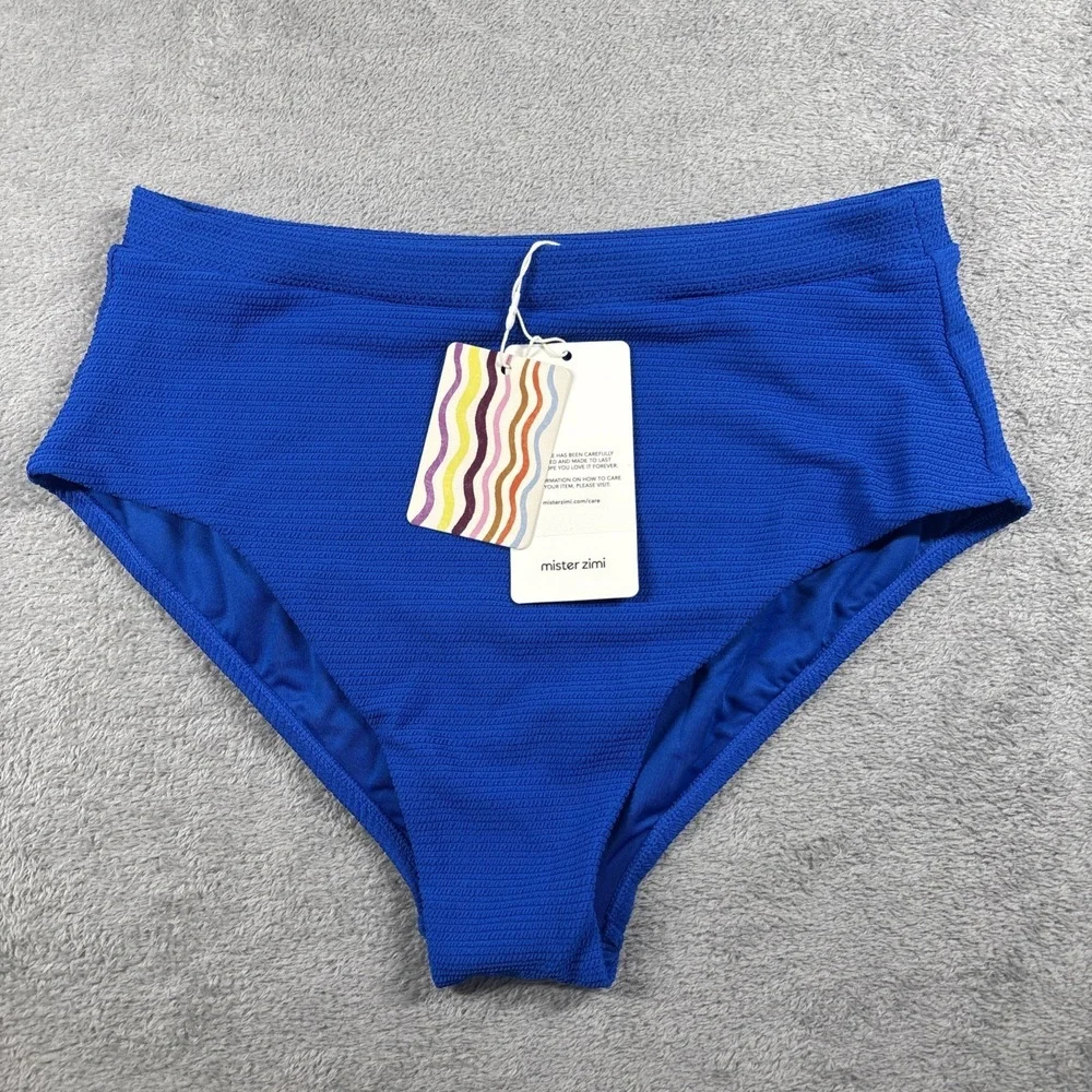 Mister Zimi High-Waist Blue Textured Bathing Suit Bottoms Size 12 NWT